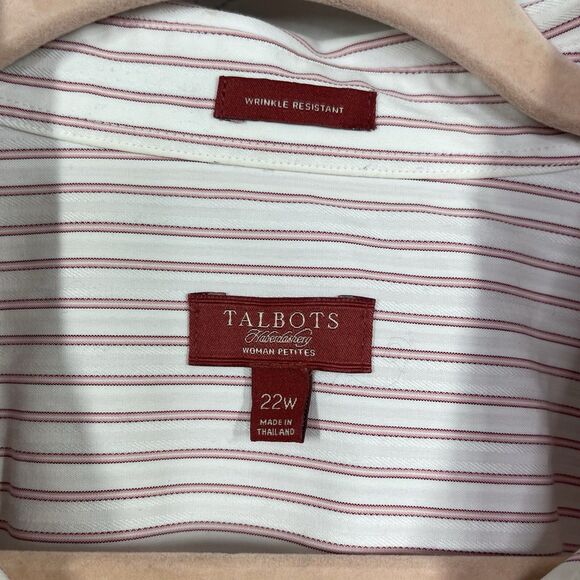 Talbots Button Shirt Women Size 22WP Striped Red White Wrinkle Resistant Office - Picture 5 of 11